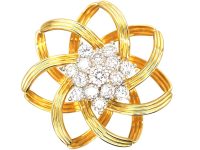 Vintage Tiffany & Co 18ct Gold Round Interlocking Brooch with Diamond Cluster