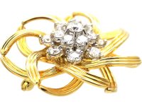 Vintage Tiffany & Co 18ct Gold Round Interlocking Brooch with Diamond Cluster