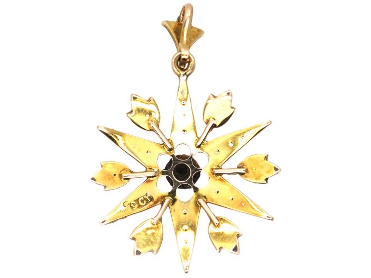 Edwardian 9ct Gold Star Pendant set with Turquoise & Natural Split Pearls