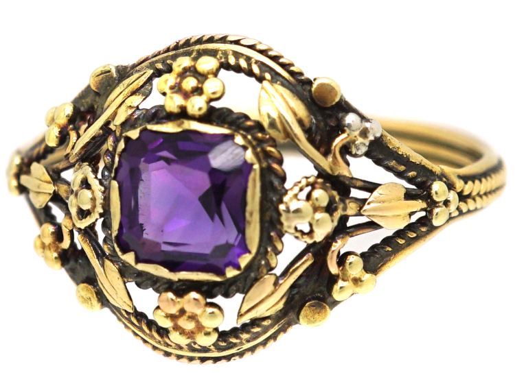 Arts & Crafts 15ct Gold Ring set with an Amethyst Attributed to Gaskin