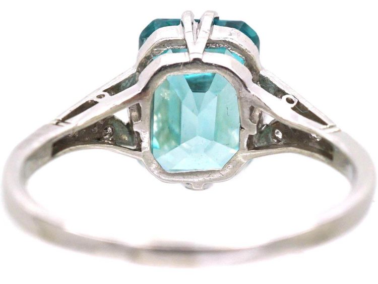Art Deco 18ct White Gold & Platinum Rectangular Zircon & Diamond Ring