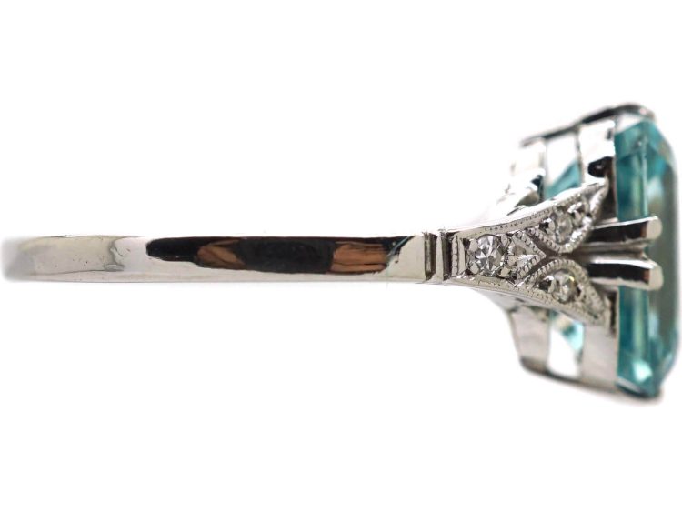 Art Deco 18ct White Gold & Platinum Rectangular Zircon & Diamond Ring