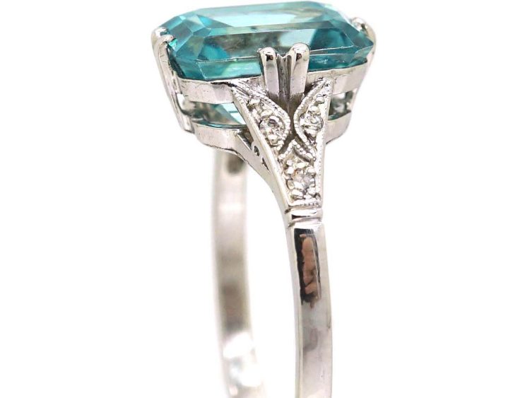 Art Deco 18ct White Gold & Platinum Rectangular Zircon & Diamond Ring