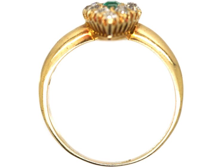 Victorian 18ct Gold Marquise Ring set with Emeralds & Diamonds