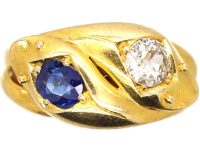 Victorian 18ct Gold Double Snake Ring set with a Sapphire & Diamond