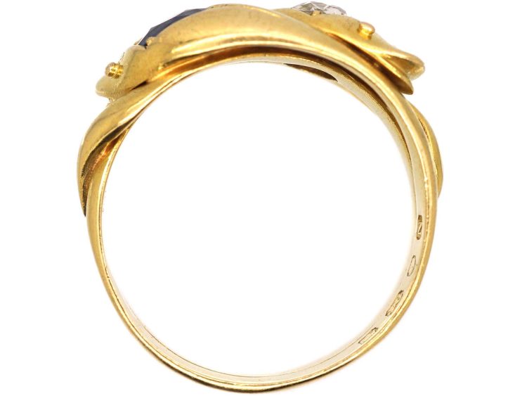 Victorian 18ct Gold Double Snake Ring set with a Sapphire & Diamond