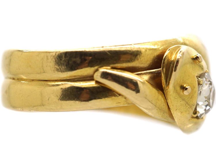 Victorian 18ct Gold Double Snake Ring set with a Sapphire & Diamond