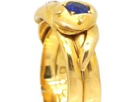 Victorian 18ct Gold Double Snake Ring set with a Sapphire & Diamond