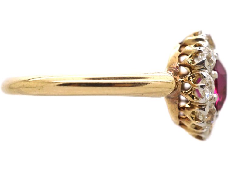 Edwardian 18ct Gold Burma Ruby & Diamond Cluster Ring