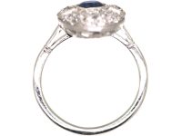 Art Deco Platinum Navette Shpaed Ring set with a Sapphire & Diamonds