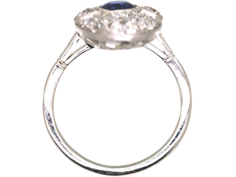 Art Deco Platinum Navette Shpaed Ring set with a Sapphire & Diamonds