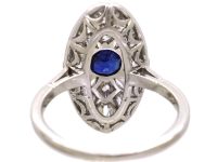 Art Deco Platinum Navette Shpaed Ring set with a Sapphire & Diamonds