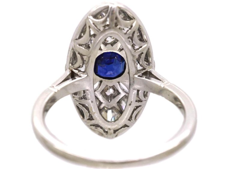 Art Deco Platinum Navette Shpaed Ring set with a Sapphire & Diamonds