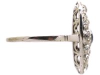 Art Deco Platinum Navette Shpaed Ring set with a Sapphire & Diamonds