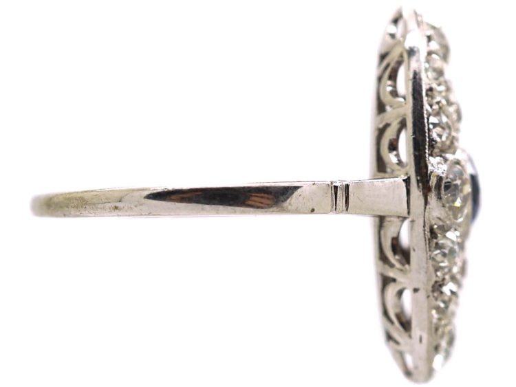 Art Deco Platinum Navette Shpaed Ring set with a Sapphire & Diamonds