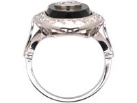 French Art Deco Platinum, Onyx & Diamond Oval Ring
