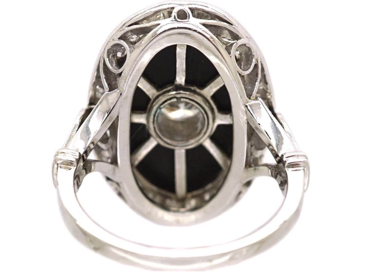 French Art Deco Platinum, Onyx & Diamond Oval Ring