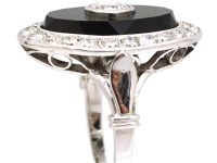 French Art Deco Platinum, Onyx & Diamond Oval Ring