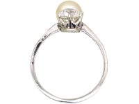 Edwardian Platinum Ring set with a Diamond & Natural Saltwater Pearl