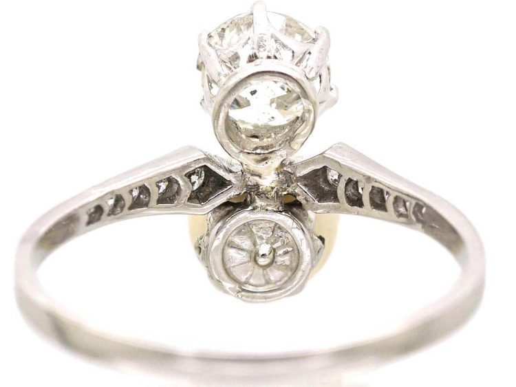 Edwardian Platinum Ring set with a Diamond & Natural Saltwater Pearl