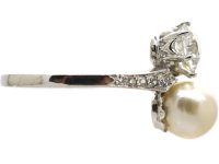 Edwardian Platinum Ring set with a Diamond & Natural Saltwater Pearl