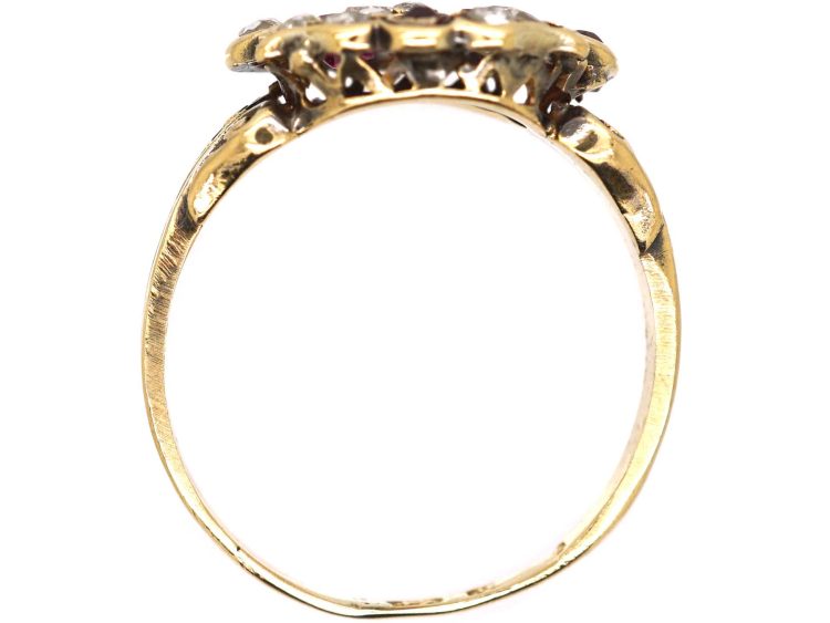 Victorian 18ct Gold Double Heart Ring set with Rubies & Diamonds