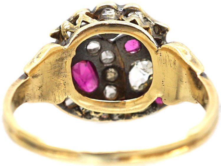 Victorian 18ct Gold Double Heart Ring set with Rubies & Diamonds