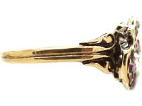 Victorian 18ct Gold Double Heart Ring set with Rubies & Diamonds