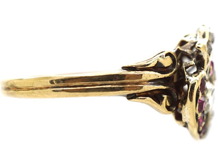 Victorian 18ct Gold Double Heart Ring set with Rubies & Diamonds