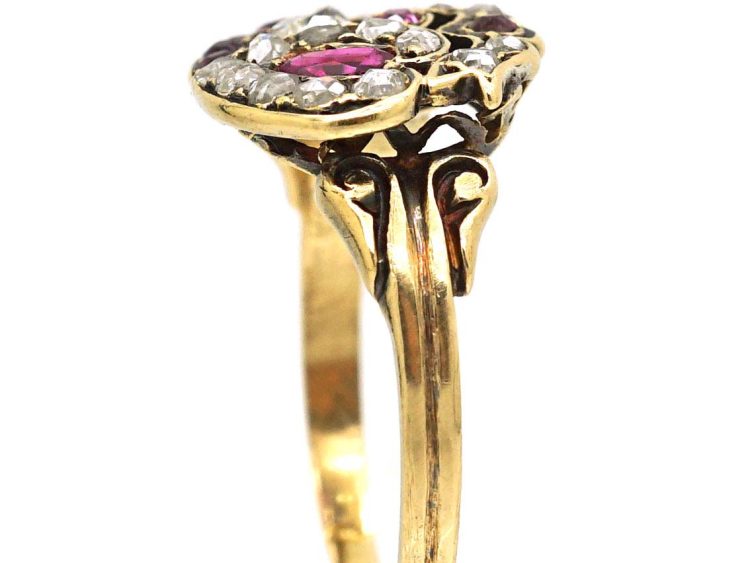 Victorian 18ct Gold Double Heart Ring set with Rubies & Diamonds