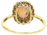 Edwardian 18ct Gold & Platinum, Opal & Diamond Oval Cluster Ring