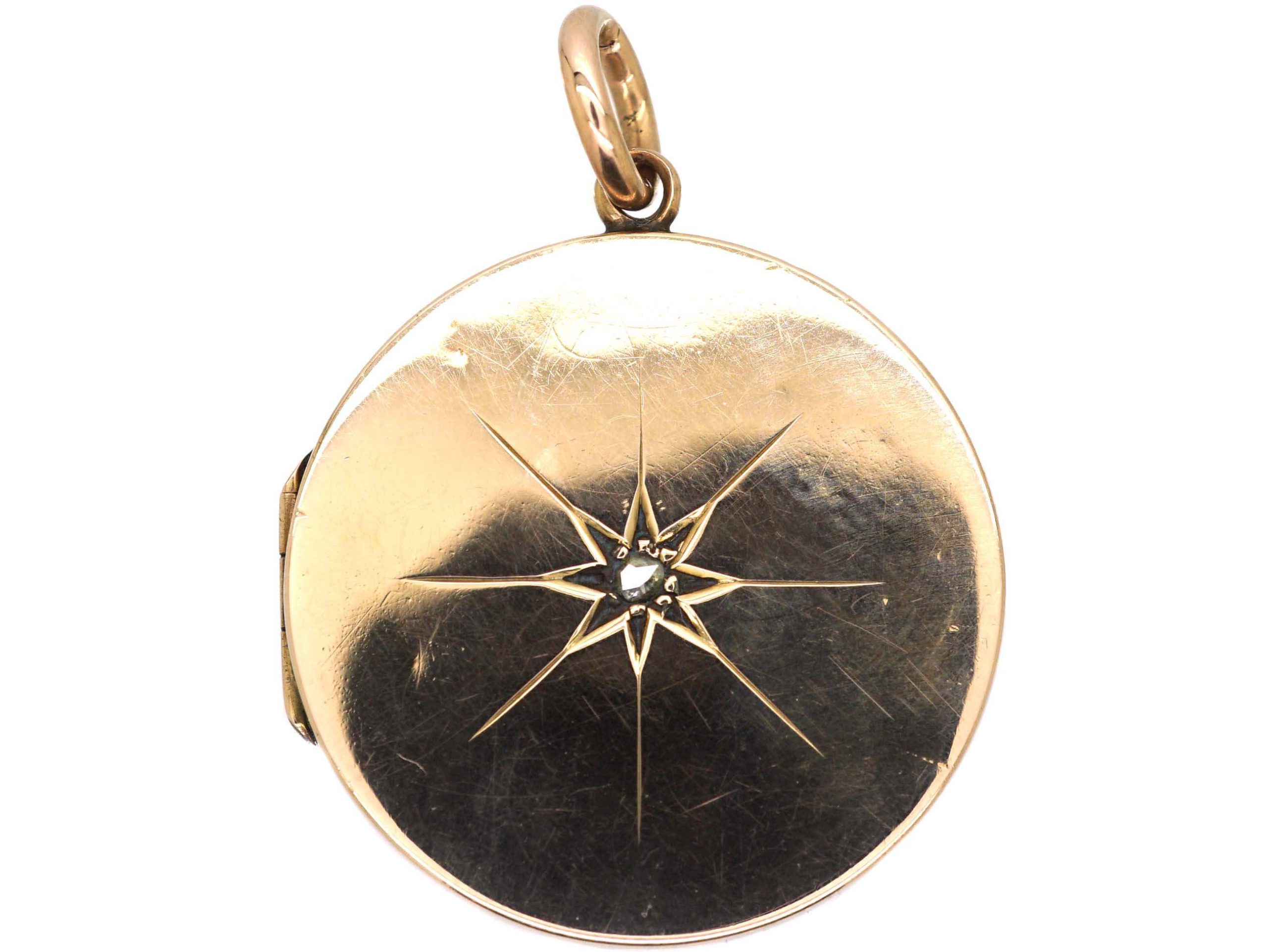 Edwardian 9ct Gold Back & Front Round Locket set with a Rose Diamond