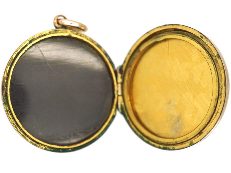 Edwardian 9ct Gold Back & Front Round Locket set with a Rose Diamond