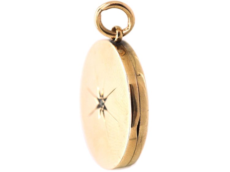 Edwardian 9ct Gold Back & Front Round Locket set with a Rose Diamond