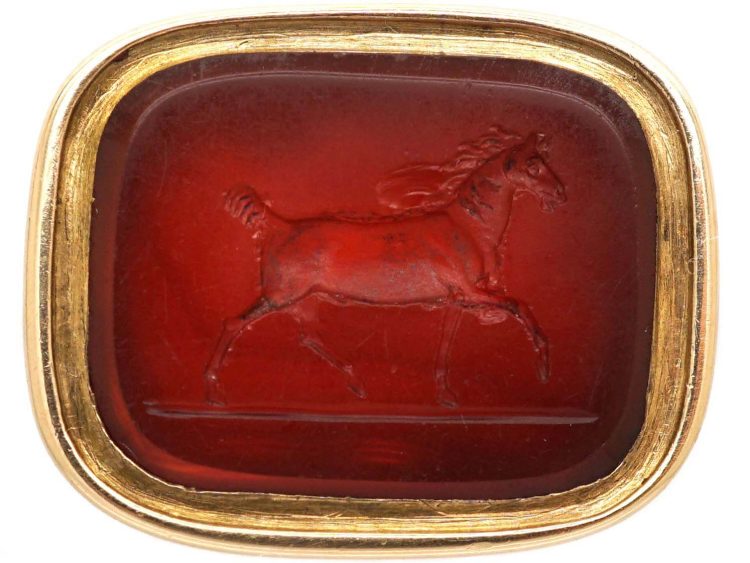 Georgian Gold Cased Seal with Carnelian Intaglio of a Horse