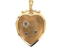 Edwardian Large 9ct Back & Front Heart Shaped Locket with Flower Motif