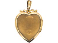 Edwardian Large 9ct Back & Front Heart Shaped Locket with Flower Motif