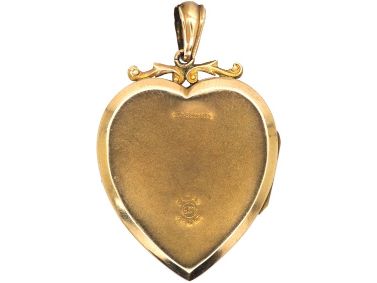 Edwardian Large 9ct Back & Front Heart Shaped Locket with Flower Motif