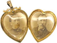 Edwardian Large 9ct Back & Front Heart Shaped Locket with Flower Motif