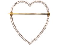 Edwardian Platinum Large Heart Shaped Brooch set with Diamonds