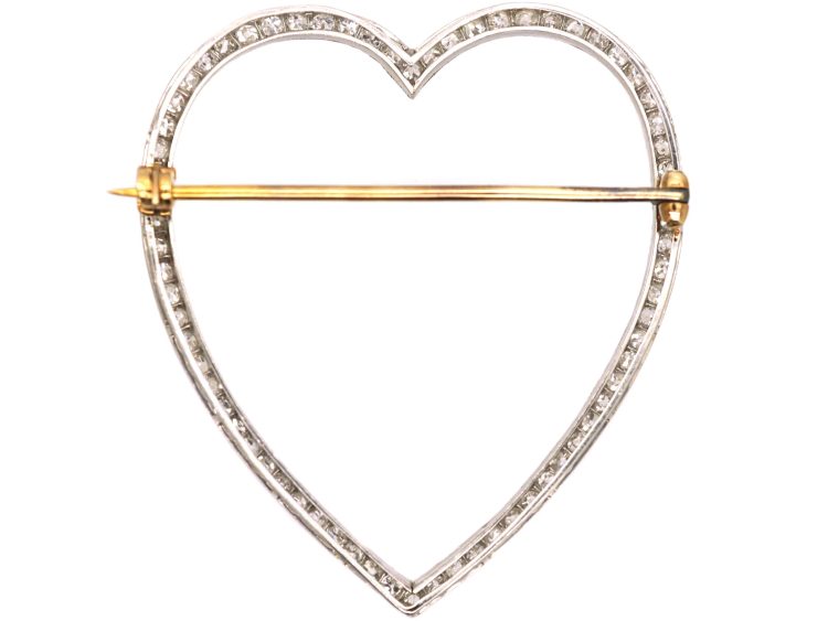 Edwardian Platinum Large Heart Shaped Brooch set with Diamonds