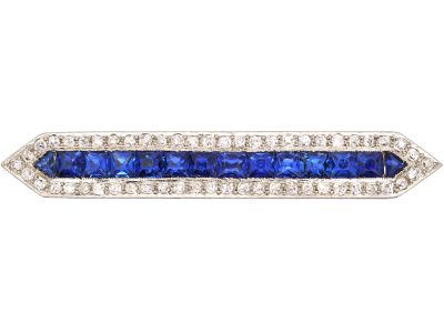 Art Deco Platinum, Sapphire & Diamond Shuttle Shape Brooch