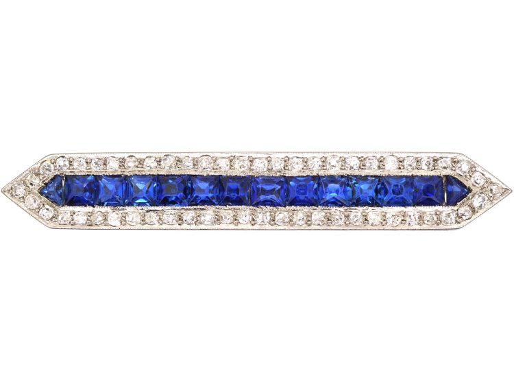 Art Deco Platinum, Sapphire & Diamond Shuttle Shape Brooch