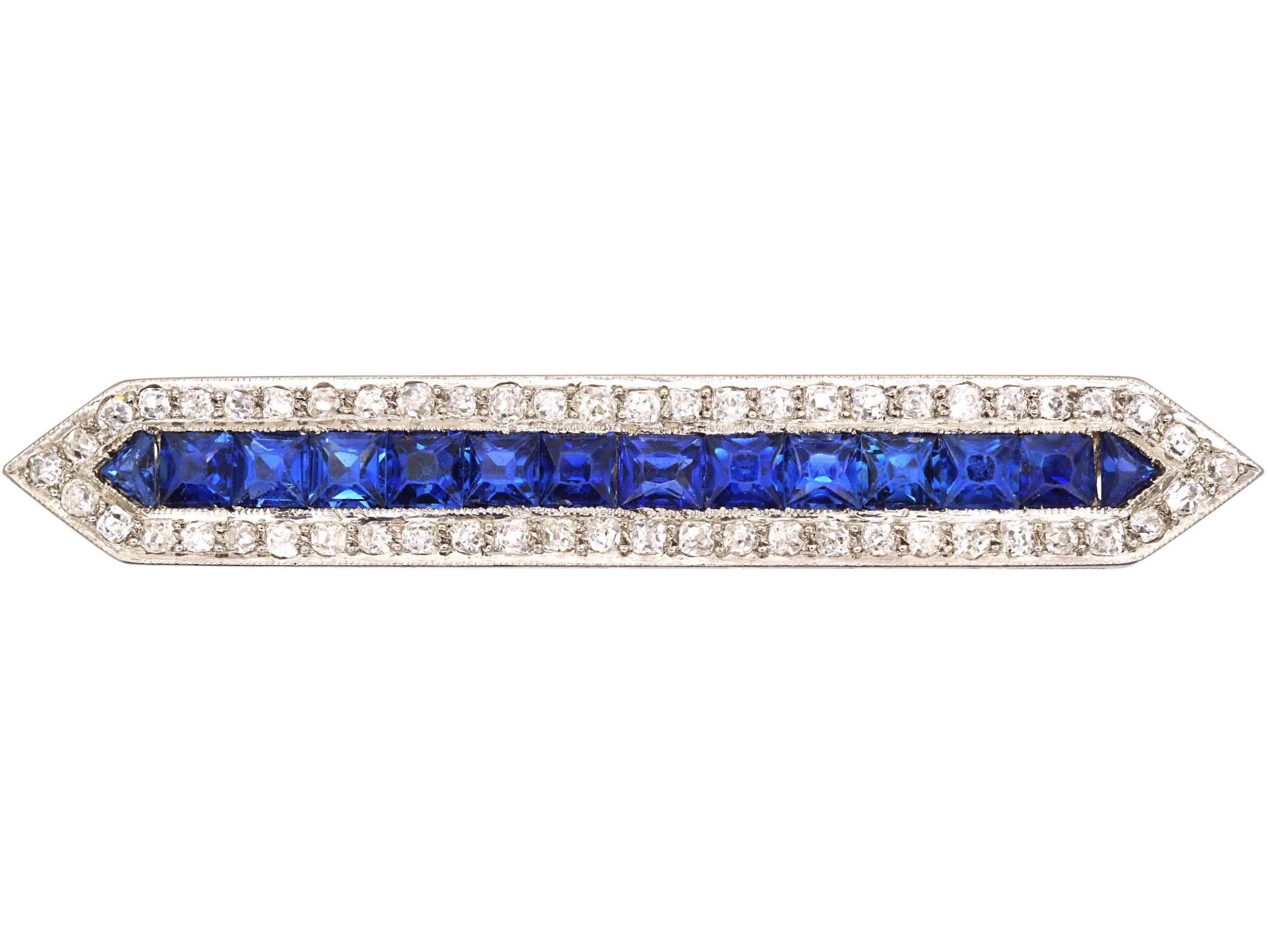 Art Deco Platinum, Sapphire & Diamond Shuttle Shape Brooch