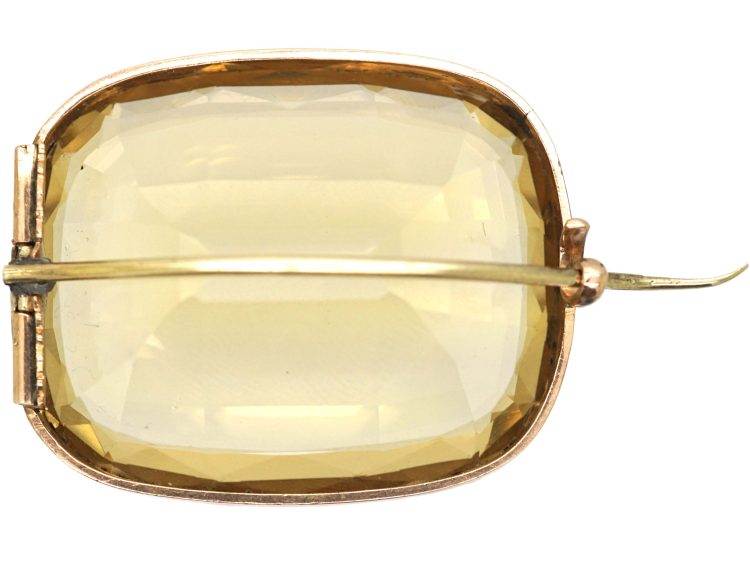 Georgian 9ct Gold Large Rectangular Citrine Brooch