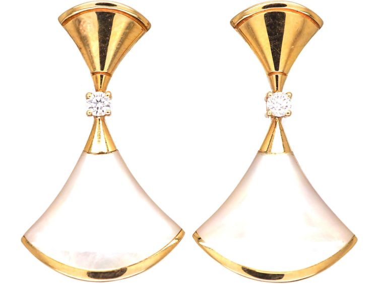 18ct Gold Diva's Dream Earrings set with Mother of Pearl & Diamonds by Bulgari