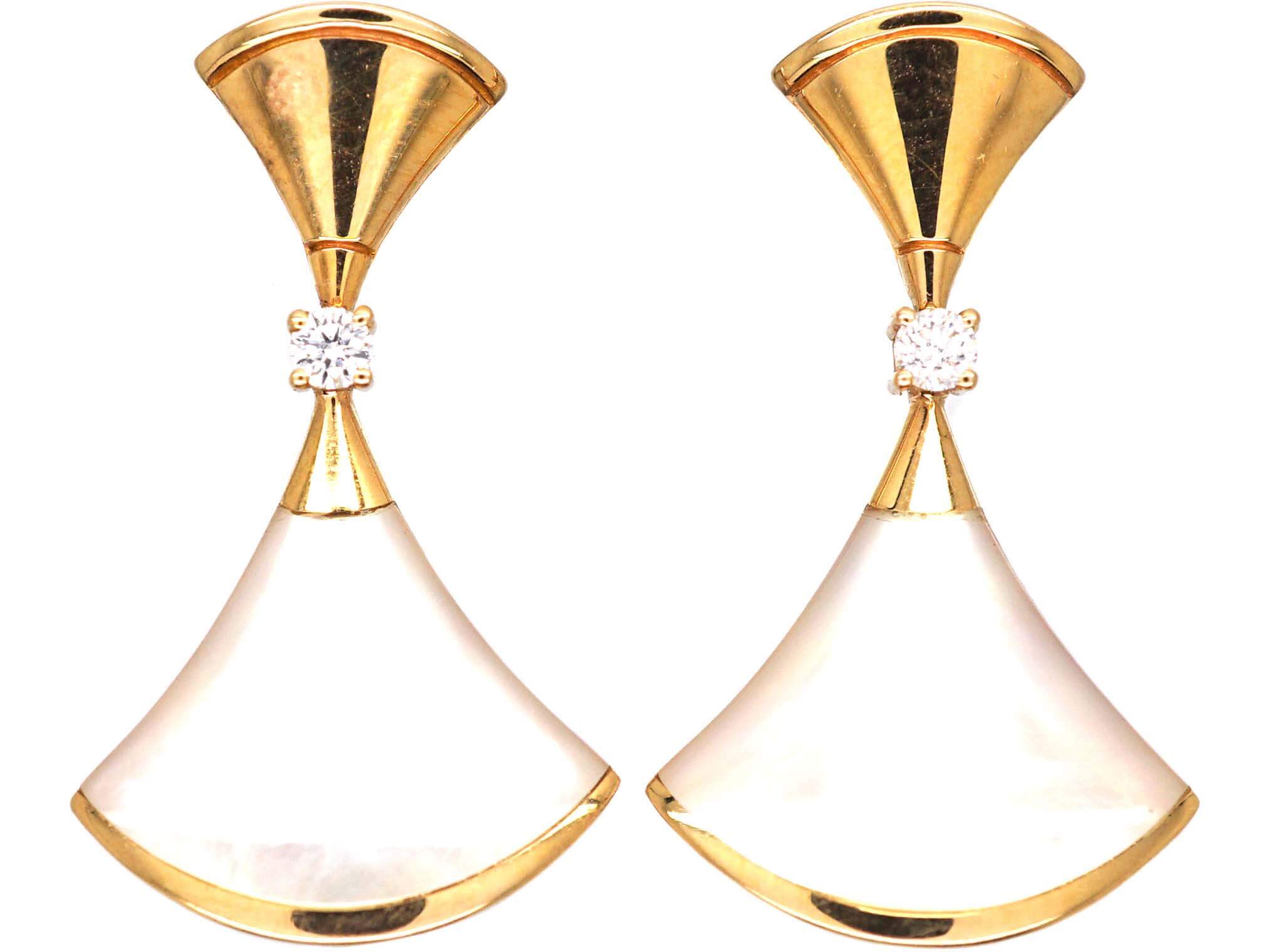 18ct Gold Diva's Dream Earrings set with Mother of Pearl & Diamonds by Bulgari