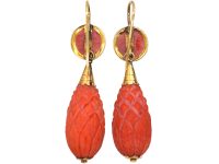 Georgian Gold & Coral Pineapple Drop Earrings