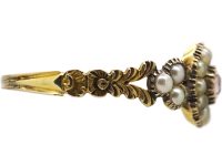 Georgian 9ct Gold Cluster Ring set with a Pink Tourmaline & Natural Split Pearls