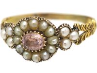 Georgian 9ct Gold Cluster Ring set with a Pink Tourmaline & Natural Split Pearls